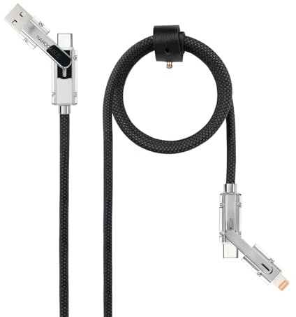 NANOCABLE 10.01.2601 - USB-C Kabel 2.0 27W mit LED-Anzeige, USB-C+USB-A/M auf Apple+USB-C/M, schwarz, 1m