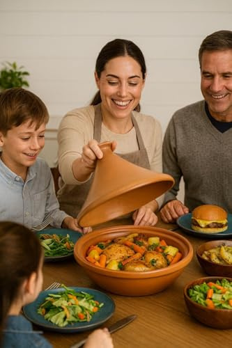 Authentic Moroccan Tagine, Natural Clay, 28cm, Handcrafted, Heat Resistant, Cooking Pot with Lid