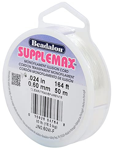 Beadalon SuppleMax Illusion Beading Cord, 0.60 mm / 0.024 in, Clear Monofilament, 50 m / 164 ft