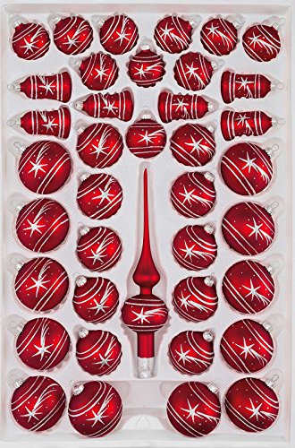 39 TLG. Glas-Weihnachtskugeln Set in Classic Rot Silber Komet - Christbaumkugeln - Weihnachtsschmuck-Christbaumschmuck