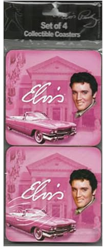 (Set/4) Elvis Presley In Graceland With Pink Cadillac & Guitars Coaster Set by lvis Presley In Graceland With Pink Cadillac & Guitars Coaster Set ...