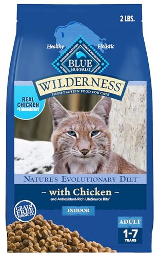 Blue Buffalo Wilderness Nature's Evolutionary Diet High-Protein, Grain-Free Natural Dry Food for Adult Cats, Chicken, 2-lb. Bag