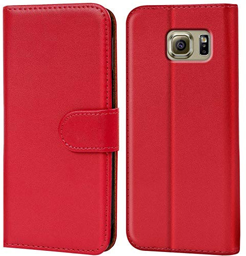 Conie Handyhülle für Samsung Galaxy S6 Hülle, Premium PU Leder Flip Case Booklet Cover Weiches Innenfutter für Galaxy S6 Tasche, Rot