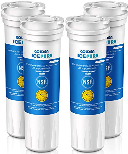 GOLDEN ICEPURE 836848 Ersatz für Fisher & Paykel 836860, E522B, PS2067635, RF90A180DU, EFF-6017A, E402B, E442B, SUPCO, WF296, RWF2400A NSF-zertifizierter Kühlschrank-Wasserfilter,4 Stück