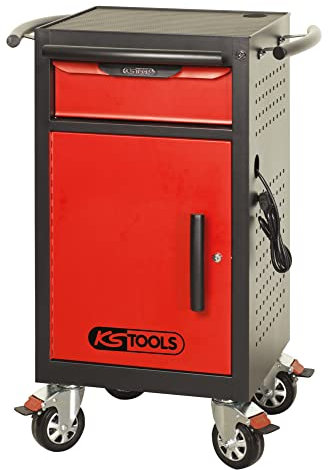 KS TOOLS 816.0002 - Servante d'atelier pour Diagnostic - Gamme Ultimate® - Système de Fermeture centralisé par Serrure - 4 Roues Robustes - avec 1 tiroir et 1 Porte - 4 Roues directionnelles