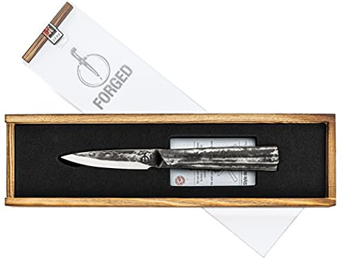 Forged Brute - Coltello spelucchino, 9 cm, realizzato a mano, in scatola di legno