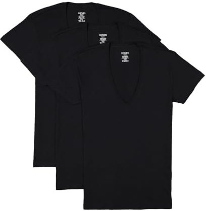 2(X)IST Camiseta de algodón Esencial para Hombre, Ajuste Delgado, Cuello en V Profundo, Paquete de 3 Unidades, Nueva Negro, S
