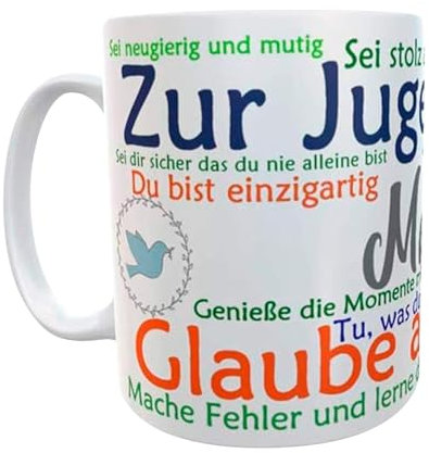 Tasse Jugendweihe Geschenk Sprüche mit Name Kaffeetasse personalisiert Wunschname Geschenkidee Anker Taube