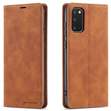 QLTYPRI Hülle für Samsung Galaxy S20 Plus, Premium Dünne Ledertasche Handyhülle mit Kartenfach Ständer Flip Schutzhülle Kompatibel mit Samsung Galaxy S20 Plus - Braun