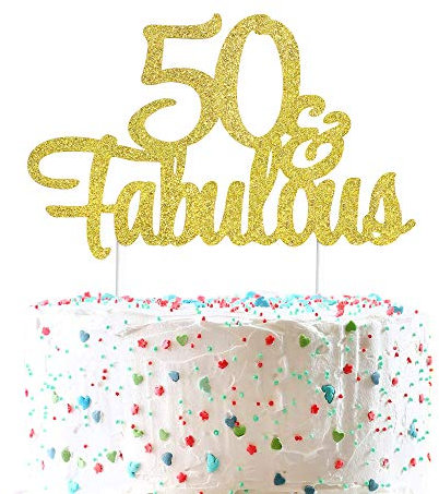 Blumomon Glitzer 50 & Fabulous Cake Topper Happy 50th Birthday Cake Topper für 50th Birthday Cupcake Topper Jahrestag Party Dekorationen Supplies 3 Stück