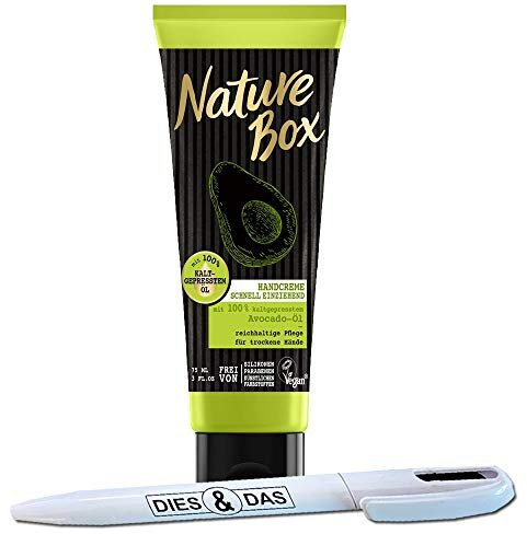 Nature Box Handcreme mit kaltgepresstem Avocado-Öl 75ml + DIES&DAS Kugelschreiber im Wert von 2,90