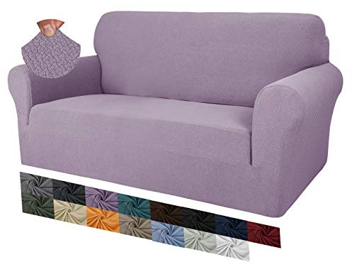 MAXIJIN Creative Jacquard Couchbezüge für 2-Sitzer, Super Stretch rutschfeste Liebessitz Sofabezug für Hunde Haustierfreundliche elastische Protector Loveseat Schonbezüge (2 Sitzer, Helles Lila)