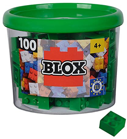 Simba Blox, 104114532, 100 Green Building Blocks for Children from 3 Years, 4 Bricks, in Tin, Fully Compatible with Many Other Manufacturers
