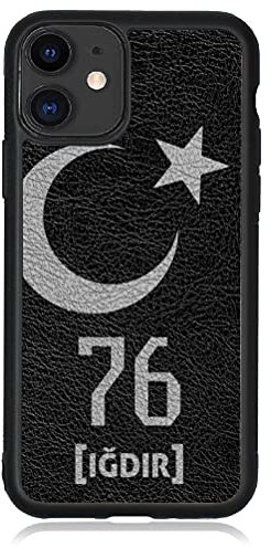 aina Kompatibel mit iPhone 12 Pro Hülle Leder Case Schwarz Türkei Flagge 76 Igdir Lederhülle Cover Türkiye Handyhülle
