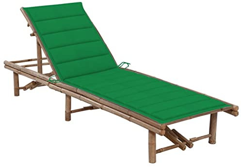 Tidyard Gartenliege mit Auflage Verstellbar Sonnenliege Relaxliege Strandliege Gartenmöbel Liege Bambus Grün