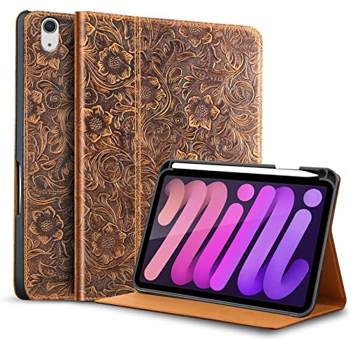Gexmil Ipad Mini 6 CASE 8.3 inch 2021,Genuine Leather Ipad Mini 6th Gen Cover,with Magnetic Buckle,Pencil Holder,Pencil2 Wireless Charging,Made from Real Leather Cowhide (Brown)