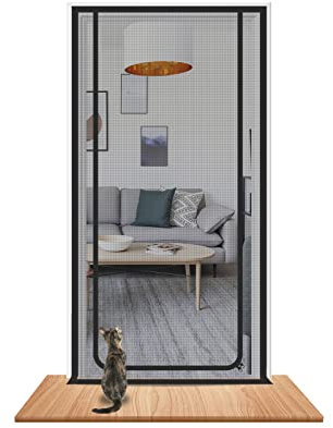 Cat screen Door Fits Door Size 90cm x 210cm, Reinforced Pet Proof Screen Door, Double Zip Mesh Door Curtain for Bedroom, Piano room, Balcony, Greenhouse