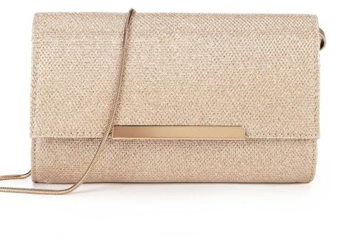 AFKOMST Carteras clutch para mujer, bolsos pequeños crossbody y bolsos de playa de paja de verano con correas de cadena crossbody, oro rosa