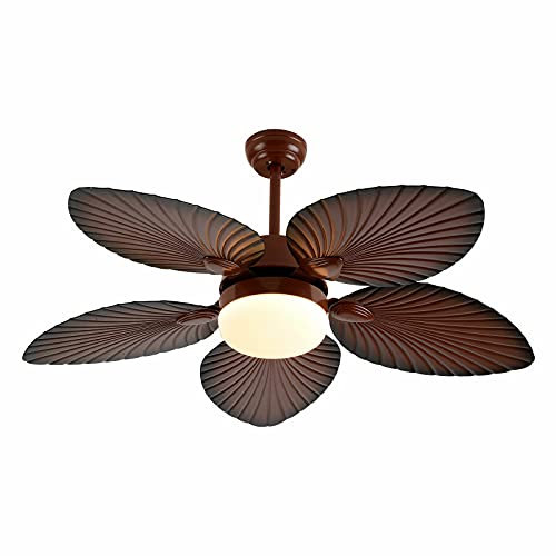 Ceiling Fan Light 5 Palm Leaf Shaped Blades Tropical Style 3 Speed Quiet Motor Chandelier w/Remote for Bedroom Home Office Restaurant Bar Cafe