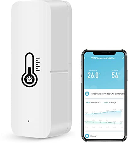 WiFi Thermometer Hygrometer Innen, Mini Thermometer Raumthermometer mit App Fernbedienung, Temperatur Luftfeuchtigkeitmessgerät mit Datenspeicherung für Gewächshaus, Kompatibel Alexa Google Home 1PCS
