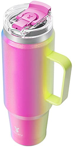 Meoky 40oz Tumbler with Handle, Stainless Steel Travel Mug with 2-in-1 Straw and Sip Lid, Vacuum Insulated Coffee Mug, 100% Leak Proof, Keeps Cold for 34 Hours or Hot for 10 Hours (Carnival)