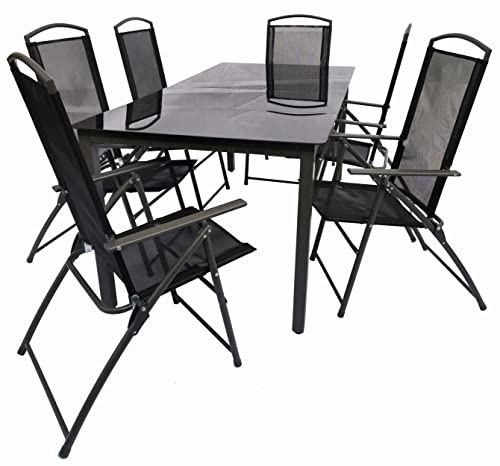 VCM 7-piece garden furniture seating group garden furniture glass table chairs high back set 190S 7-piece garden furniture seating group garden furniture glass table chairs high back set 190S black