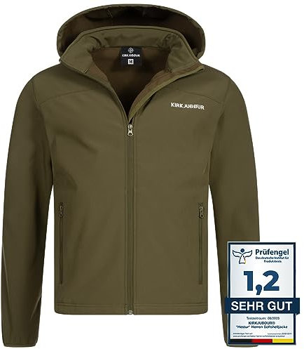 Kirkjubøur® Hestur Herren SOFTSHELLjacke 10.000 mm Wassersäule mit Kapuze und Fleecefutter, atmungsaktiv und wasserabweisend mit Stehkragen, Outdoor (as3, alpha, m, regular, regular, Braun)