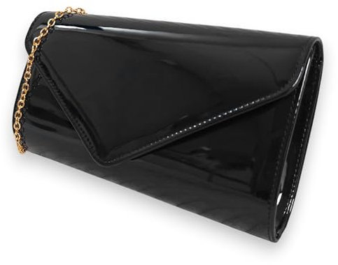 fi9 Patent Leather Bridal Wedding Evening Handbag Party Clutch Shoulder Hand Bag (Black)
