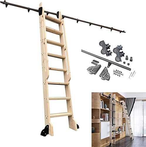 CATANK Binario per libreria Mobile a Tubo Tondo Binario per Scala a Scomparsa Retrattile Kit Binario per Porta Scorrevole Scorrevole Completo (Senza Scala) per soppalco/casa/Interno/Libre