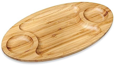 WILMAX - PIATTO 3 PEZZI 45,5 X 25 CM - Piatto in bambù - Piatto in legno - Piatto da torta - Piatto da portata - Piatto a scomparti - Stoviglie - Piatto piano - Piatto per mangiare