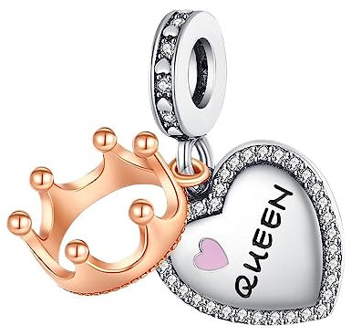 BEEUVIP Damen Königin Herz und Krone baumeln Charm Anhänger für Armband 925 Sterling Silber Geburtsstein Charms Beads passend für Armband