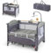 DREAMADE Reisebett mit Matratze, 5 in 1 Beistellbett Baby mit Rollen & Wickelauflage & Spieluhr, 110×76cm Babybett mit Tragetasche, Stubenwagen für Neugeborene & Baby (Grün)