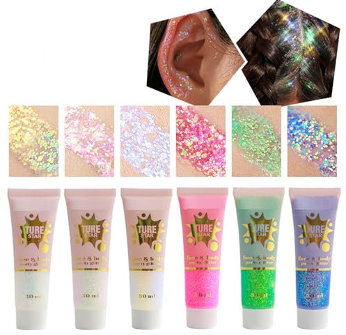 Body Glitter 6 Farbe Sequins Chunky Liquid Gel Gesichtsglitzer Liquid Body Shimmer Mermaid Pailletten für Gesicht Körper (A)