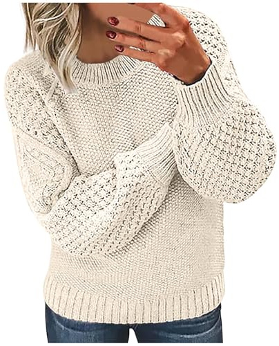 Winter Jumpers for Women UK Sale Clearance Chunky Knit Jumpers Plain Knitted Jumpers Ribbed Cuffs Long Sleeve Pullover Tops Solid Color Crew Neck Knitwear Ladies Jumpers 8-22