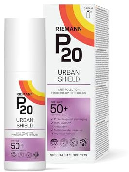 P20 ® | Urban Shield SPF 50+ | Schutz vor täglichen Umweltaggressoren UVA- und UVB-Strahlung, Außenstaub, Schwermetalle und Rauch | Es schützt vor vorzeitiger Hautalterung | 50 g