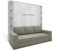 MAXIMAHOUSE Schrankbett vertikal Invento LED 160V (160x200) mit Sofa Milo und Regalen (Weiß/Weiß Glanz + beiges Sofa + Regalen)