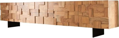 DELIFE TV-Board Puzzle Akazie Natur 260 cm 4 Türen 2 Schubfachächer Fuß schwebend Metall schwarz Lowboard