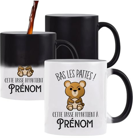 Tasse Prénom personnalisable bas les pattes | Mug idée cadeau personnalisée collègue de travail famille amis (Tasse Magique, Ours)