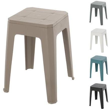 Inbagno Sgabello bagno tortora multiuso in platica rigida con gommini antiscivolo, versatile adatto a qualsiasi ambiente, disponibile in diverse colorazioni