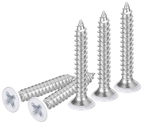 DTGN 100Pcs Viti A Testa Piatta Per Legno #6x1 Bianco Viti Autofilettanti | 304 Acciaio Inossidabile, Per Falegnameria Mobili, Phillips