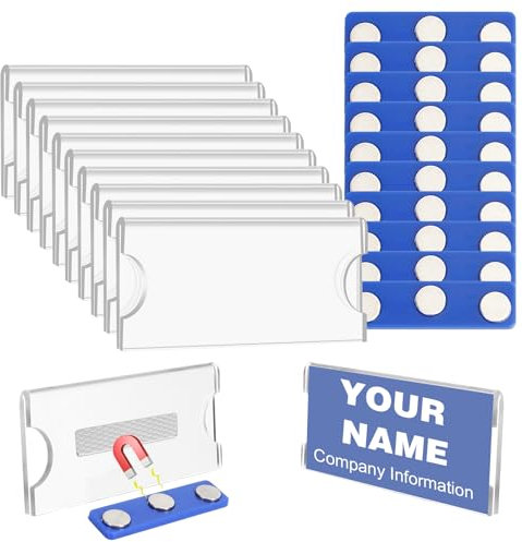 Dadabig 20 Pièces Badge Aimanté, 75 x 30 mm Badge Nom Aimanté Porte Badge Horizontal Badge Personnalisé Magnétique Porte Badge Plastique Horizontal pour Bureaux, écoles, Conférences