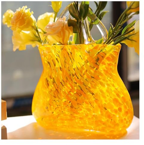 Tasche Glasvasen, Mit Blase Und Griffen Vase In Taschenform Vase Personalisiert, Dekorative, Moderne Blasen, Kristallglas, Blumenvasen,Yellow