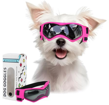 BillionChains Hundebrille mit verstellbarem Riemen, Hundesonnenbrille, UV-Schutz, Winddicht, Hundebrille für kleine Hunde, Pink