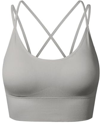 SEGRILA Sport BH Damen Bustier Gepolstert Ohne Bügel mit gekreuzten Rückenpartien für Yoga Fitness, Grau, L