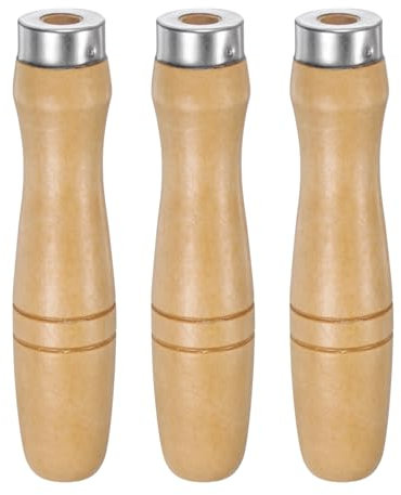 sourcing map 3pcs Wooden File Handle 4.72 Inch 9.5mm Round Hole Ergonomic Handles with Metal Collar for 14-18 Metal Files