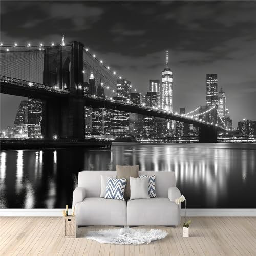 Fototapete 3D Effekt New York City Nachtansicht Grau 200x140 cm Vliestapete Wohnzimmer Schlafzimmer Vlies Tapete Art Wandtapete UV-Beständig Wanddekoration Tapete