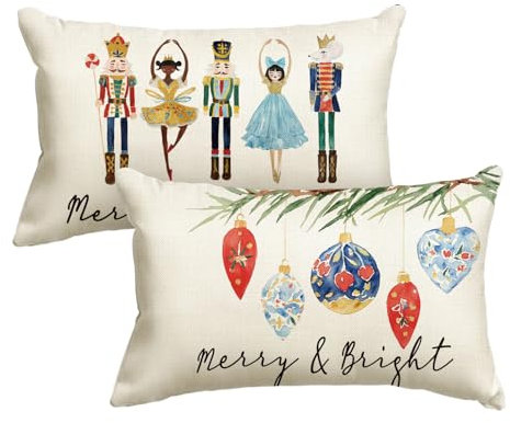 Artoid Mode Nussknacker Kugeln Frohe Weihnachten Kissenbezüge 2er Set, 30x50 cm Merry Christmas Xmas Zierkissenbezug Cushion Cover Couch Deko
