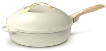 COOKUT - La Fabuleuse poêle 8 en 1 - PETIT MODELE 24 cm – Un seul ustensile qui remplace poêle, casserole, sauteuse, cocotte - 2 poignées amovibles, panier vapeur/friture, spatule en bois - MERINGUE