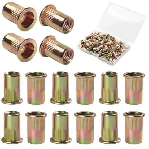 FOMGIIN 100 Pièces M5 écrous à Sertir, En Acier Au Carbone Galvanisé écrou Insert Riveter Manchon, Ronds Aveugles Insers Fileté Riveteuse, écrous à Rivets Flat Head Threaded Rivet Nuts