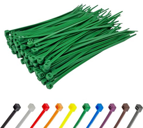 Green Cable Ties (1000 Pack - 300mm x 4.8mm) Nylon Zip Ties Plastic Tie Wraps for Office Cable Tidy Garden DIY